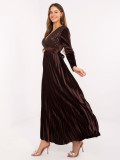 Rochie maxi elegantă cu curea și paiete, maro