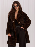 Palton elegant maro cu curea și căptușeală