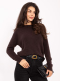 Pulover maro din alpaca cu decolteu rotund