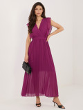 Rochie midi evazată mov închis cu curea