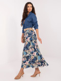Fustă midi elegantă cu imprimeu floral și curea, albastru închis