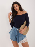 Pantaloni scurți din denim cu dantelă, albaștri