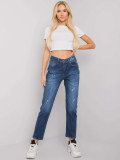 Jeans mom de culoare albastru închis cu croială dreaptă