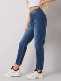 Jeans mom de culoare albastru închis cu croială dreaptă