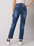 Jeans mom de culoare albastru închis cu croială dreaptă