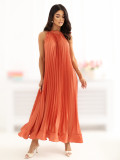 Rochie midi cocktail portocalie fără mâneci