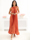 Rochie midi cocktail portocalie fără mâneci