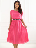 Rochie midi roz plisată cu curea