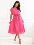 Rochie midi roz plisată cu curea