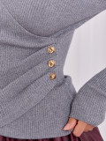 Pulover elegant gri cu decolteu petrecut