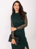 Rochie midi elegantă, tip creion, verde închis, cu dantelă