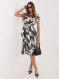 Rochie midi neagră cu imprimeu și curea