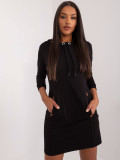 Rochie mini din bumbac negru cu mâneci 3/4