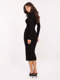 Rochie midi elegantă neagră cu decolteu în V și nasturi