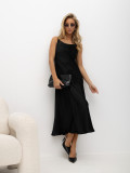 Rochie midi elegantă neagră cu bretele reglabile