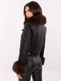 Geacă scurtă neagră din piele ecologică cu căptușeală