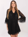 Rochie mini neagră evazată cu dantelă și șnur