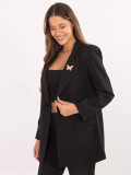 Sacou elegant negru cu căptușeală și broșă
