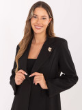 Sacou elegant negru cu broșă și căptușeală