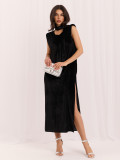 Rochie midi elegantă neagră cu curea