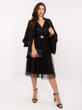 Rochie midi neagră cu curea și aplicație cu paiete