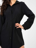 Rochie cămașă mini neagră cu dungi și guler