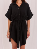 Rochie neagră oversize de vară cu guler