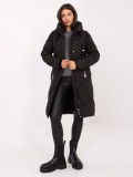 Palton lung negru matlasat cu glugă
