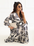 Rochie midi neagră cu imprimeu și cordon