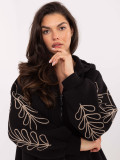 Hanorac negru cu glugă și broderie