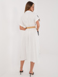 Rochie midi cămașă alb-negru cu broderie și curea