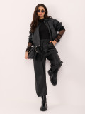 Pantaloni negri din piele ecologică cu croială largă