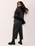 Pantaloni negri din piele ecologică cu croială largă
