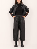 Pantaloni negri din piele ecologică cu croială largă