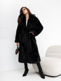 Palton elegant negru cu curea și căptușeală