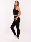 Pantaloni sport negri din bumbac cu material texturat