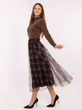 Fustă elegantă din tul negru cu model în carouri, midi