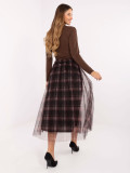 Fustă elegantă din tul negru cu model în carouri, midi