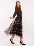 Fustă midi elegantă negru-maro cu model în carouri
