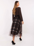Fustă midi elegantă negru-maro cu model în carouri
