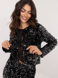 Cardigan elegant negru cu paiete și căptușeală