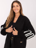 Cardigan negru cu buzunare și mâneci bufante