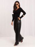 Pulover elegant negru cu decolteu petrecut