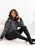 Pulover negru cu imprimeu animalier