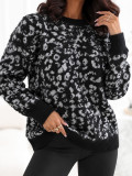Pulover negru cu imprimeu animalier