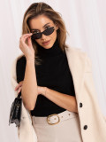 Pulover elegant negru cu mânecă scurtă și guler înalt