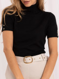 Pulover elegant negru cu mânecă scurtă și guler înalt