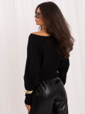 Pulover elegant negru cu curea și decolteu tip bărcuță