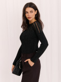 Pulover elegant negru cu decolteu rotund