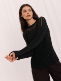 Pulover elegant negru cu decolteu rotund